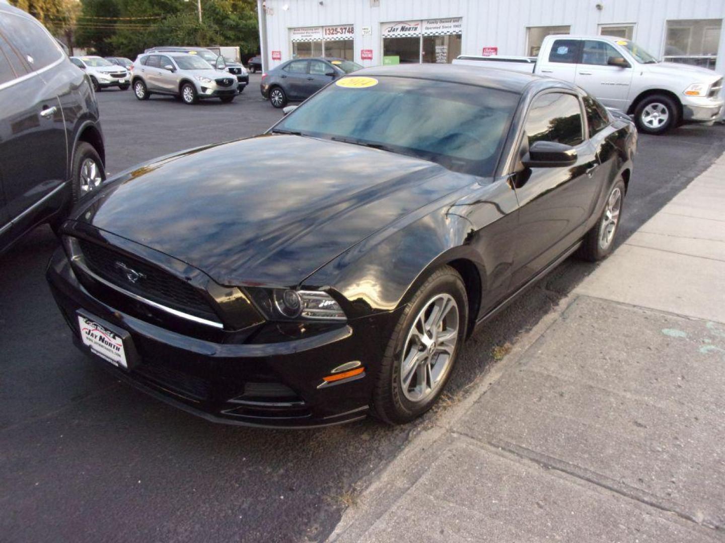 2014 BLACK FORD MUSTANG PREMIUM (1ZVBP8AM9E5) with an 3.7L engine, Automatic transmission, located at 501 E. Columbia St., Springfield, OH, 45503, (800) 262-7122, 39.925262, -83.801796 - Photo#1