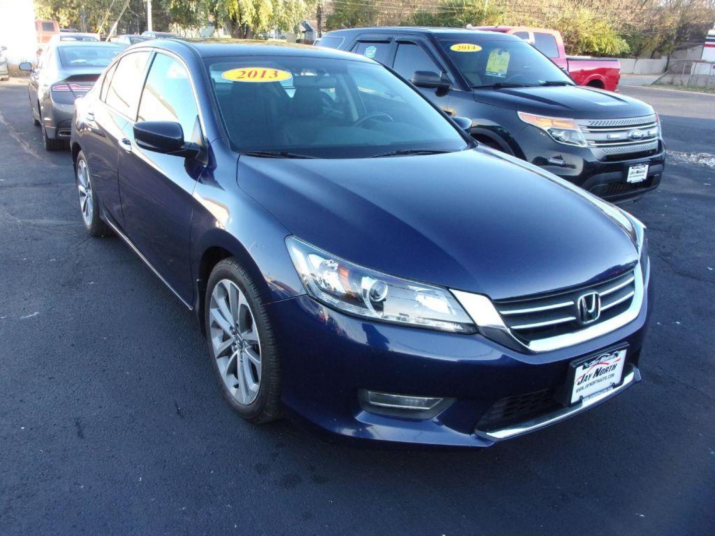 2013 BLUE HONDA ACCORD SPORT (1HGCR2F55DA) with an 2.4L engine, Continuously Variable transmission, located at 501 E. Columbia St., Springfield, OH, 45503, (800) 262-7122, 39.925262, -83.801796 - Photo#1