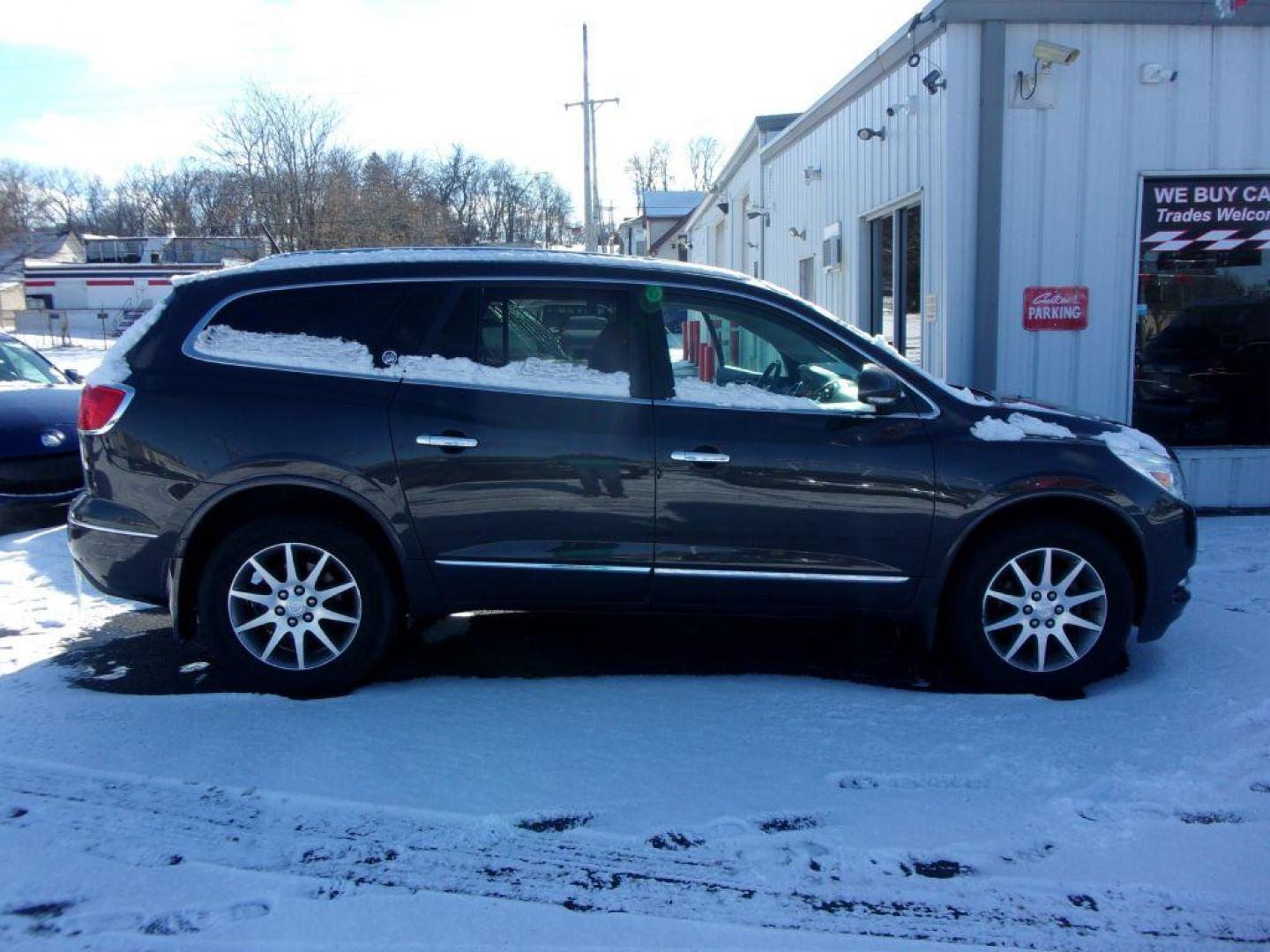 2017 GRAY BUICK ENCLAVE CONVENIENCE (5GAKRAKD7HJ) with an 3.6L engine, Automatic transmission, located at 501 E. Columbia St., Springfield, OH, 45503, (800) 262-7122, 39.925262, -83.801796 - *** Clean CarFax *** V6 fwd *** Serviced and Detailed *** NICE! *** 3rd Row Seating *** Back Up Camera *** Premium Audio w/ Touchscreen *** Power Liftgate *** Jay North Auto has offered hand picked vehicles since 1965! Our customer's enjoy a NO pressure buying experience with a small town feel. - Photo#0