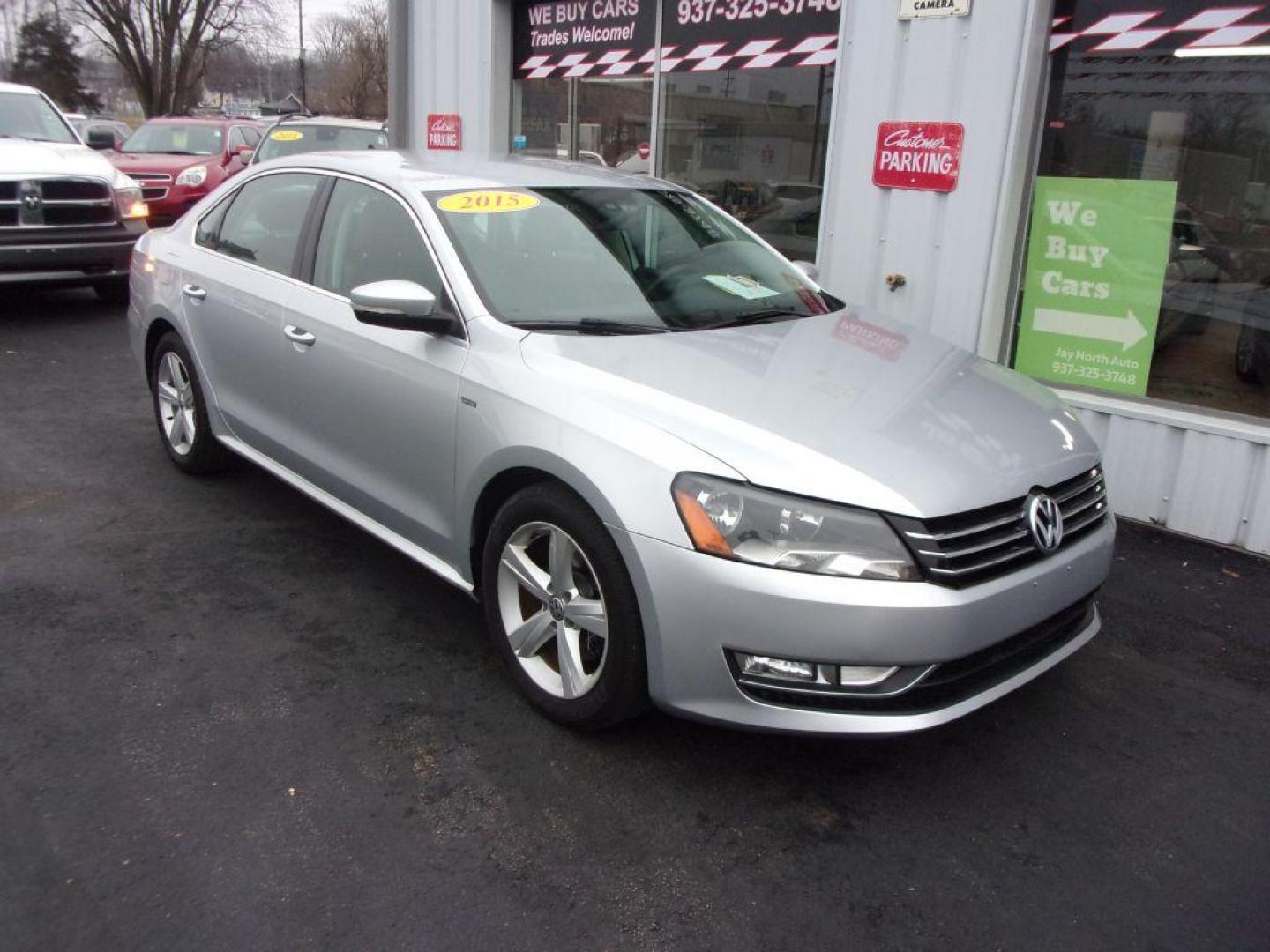 2015 SILVER VOLKSWAGEN PASSAT LIMITED (1VWAT7A34FC) with an 1.8L engine, Automatic transmission, located at 501 E. Columbia St., Springfield, OH, 45503, (800) 262-7122, 39.925262, -83.801796 - *** Limited *** Serviced and Detailed *** 1.8L *** Premium Audio *** Jay North Auto has offered hand picked vehicles since 1965! Our customer's enjoy a NO pressure buying experience with a small town feel. All of our vehicles get fully inspected and detailed. We are a preferred dealer for many - Photo#1