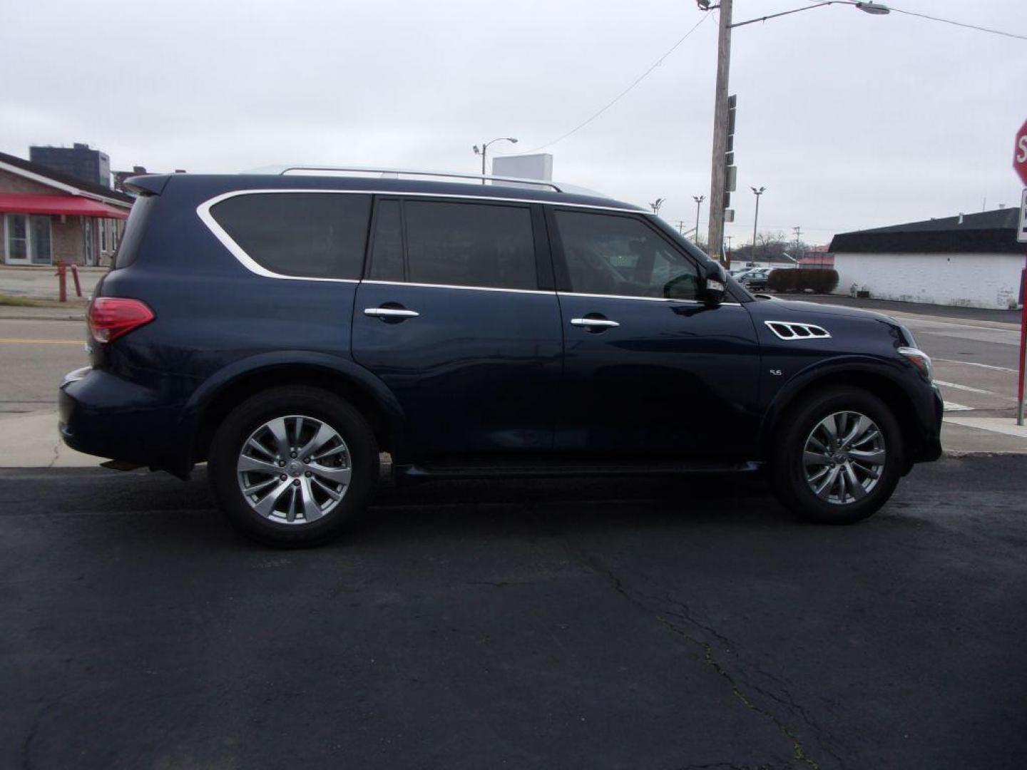 2017 BLUE INFINITI QX80 (JN8AZ2NE6H9) with an 5.6L engine, Automatic transmission, located at 501 E. Columbia St., Springfield, OH, 45503, (800) 262-7122, 39.925262, -83.801796 - Photo#0