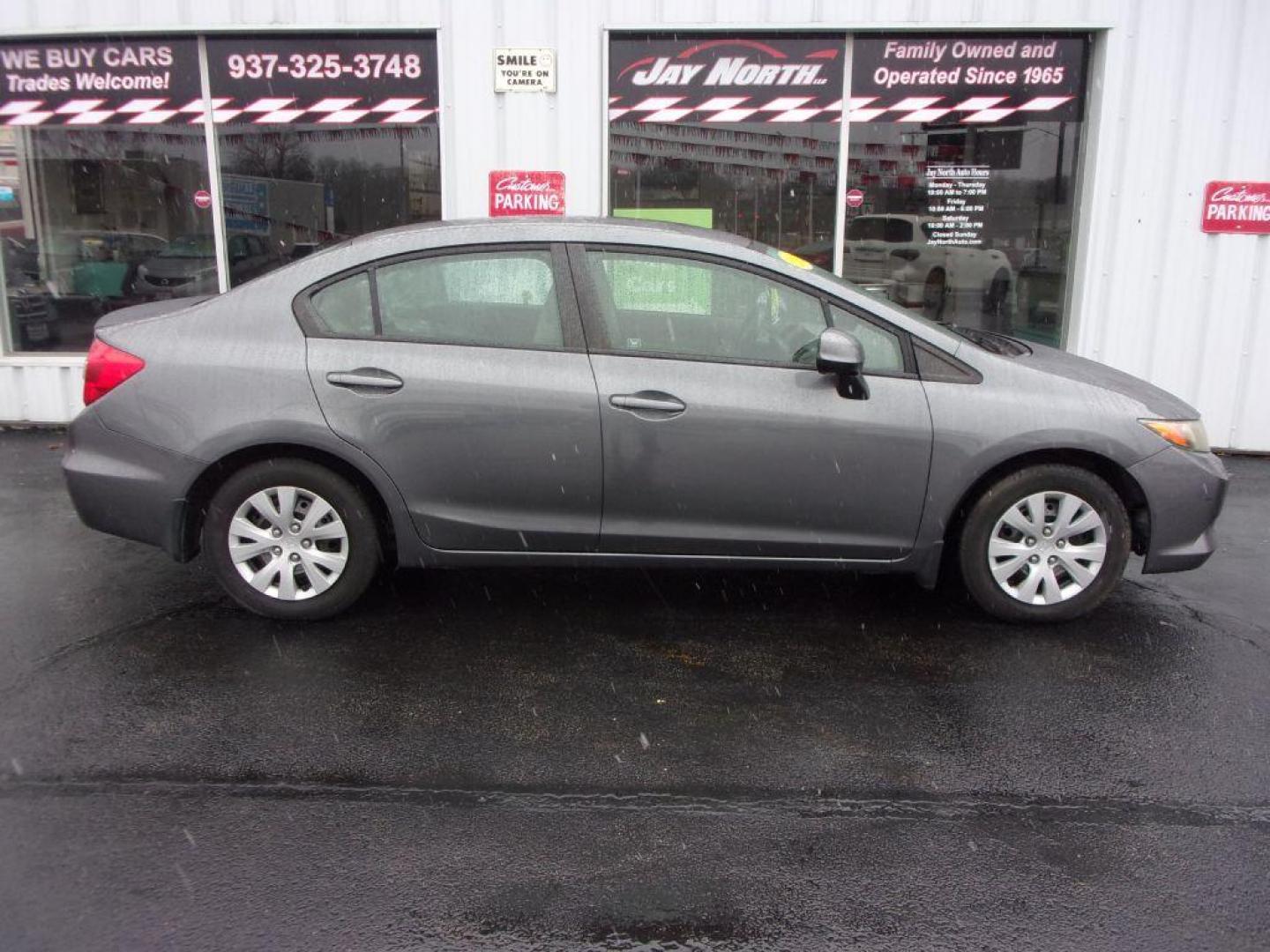 2012 GRAY HONDA CIVIC LX (19XFB2F57CE) with an 1.8L engine, Automatic transmission, located at 501 E. Columbia St., Springfield, OH, 45503, (800) 262-7122, 39.925262, -83.801796 - Photo#0