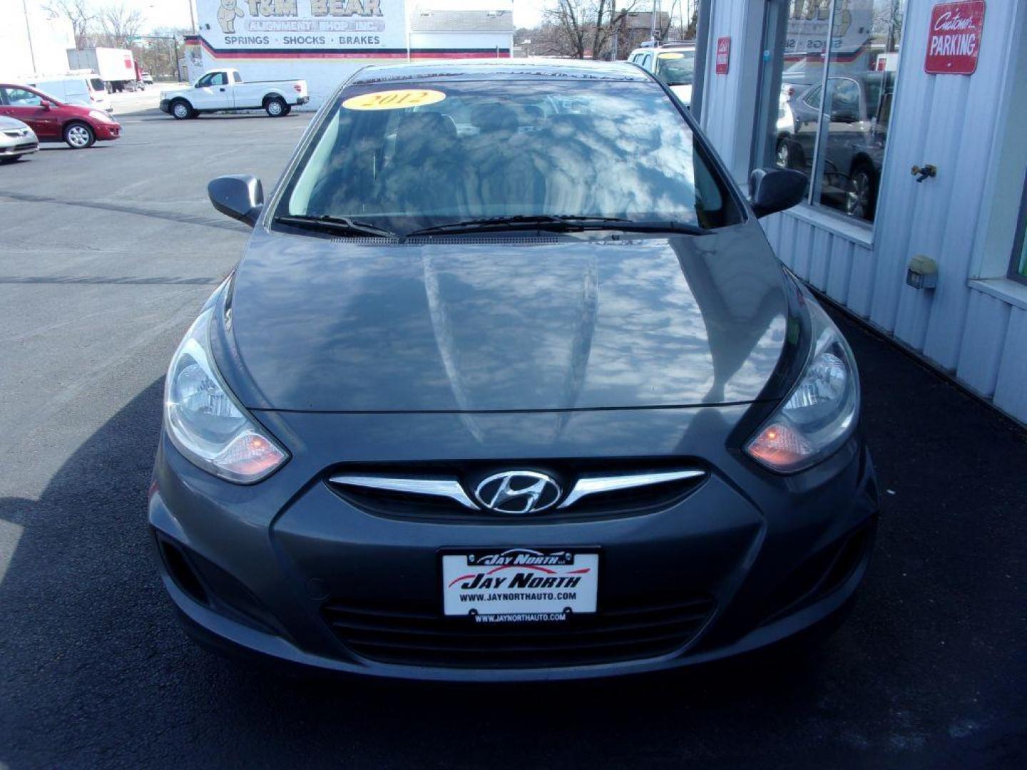 2012 GRAY HYUNDAI ACCENT GLS (KMHCT4AE3CU) with an 1.6L engine, Automatic transmission, located at 501 E. Columbia St., Springfield, OH, 45503, (800) 262-7122, 39.925262, -83.801796 - ***Clean Carfax***Gas Saver***GLS***New Tires***39 Service Records On Carfax***Serviced and Detailed*** Jay North Auto has offered hand picked vehicles since 1965! Our customer's enjoy a NO pressure buying experience with a small town feel. All of our vehicles get fully inspected and detailed. W - Photo#1