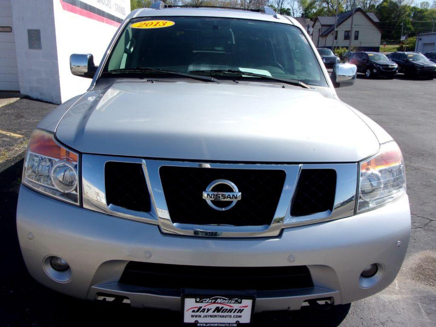 2013 SILVER NISSAN ARMADA PLATINUM (5N1BA0NE8DN) with an 5.6L engine, Automatic transmission, located at 501 E. Columbia St., Springfield, OH, 45503, (800) 262-7122, 39.925262, -83.801796 - *** 1 Owner *** Serviced and Detailed *** Platinum *** Bose Audio *** Third Row Seat *** Moonroof *** Leather *** 4WD *** V8 *** Loaded *** 31 Service Records on CarFax *** Jay North Auto has offered hand picked vehicles since 1965! Our customer's enjoy a NO pressure buying experience with a sm - Photo#3