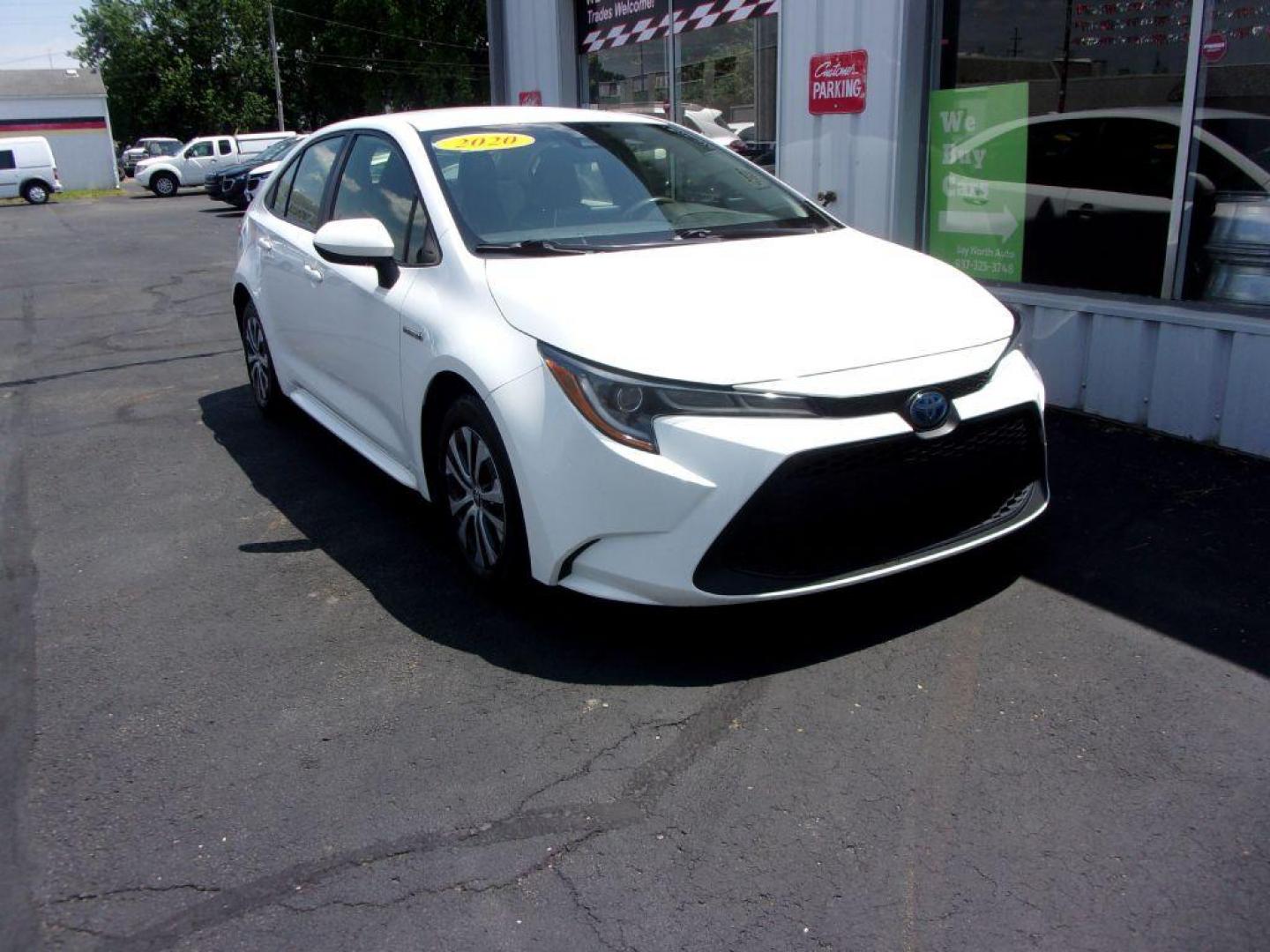 2020 WHITE TOYOTA COROLLA LE HYBRID (JTDEBRBE3LJ) with an 1.8L engine, Continuously Variable transmission, located at 501 E. Columbia St., Springfield, OH, 45503, (800) 262-7122, 39.925262, -83.801796 - Photo#2