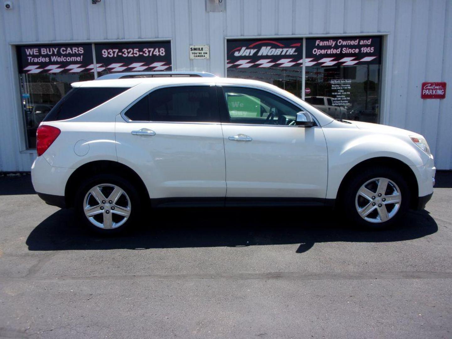 2014 WHITE CHEVROLET EQUINOX LTZ (1GNALDEK5EZ) with an 2.4L engine, Automatic transmission, located at 501 E. Columbia St., Springfield, OH, 45503, (800) 262-7122, 39.925262, -83.801796 - ***LTZ***Heated Leather Seating***Moonroof***Updated Timing***New Front and Rear Pads and Rotors***Detailed*** Jay North Auto has offered hand picked vehicles since 1965! Our customer's enjoy a NO pressure buying experience with a small town feel. All of our vehicles get fully inspected and deta - Photo#0