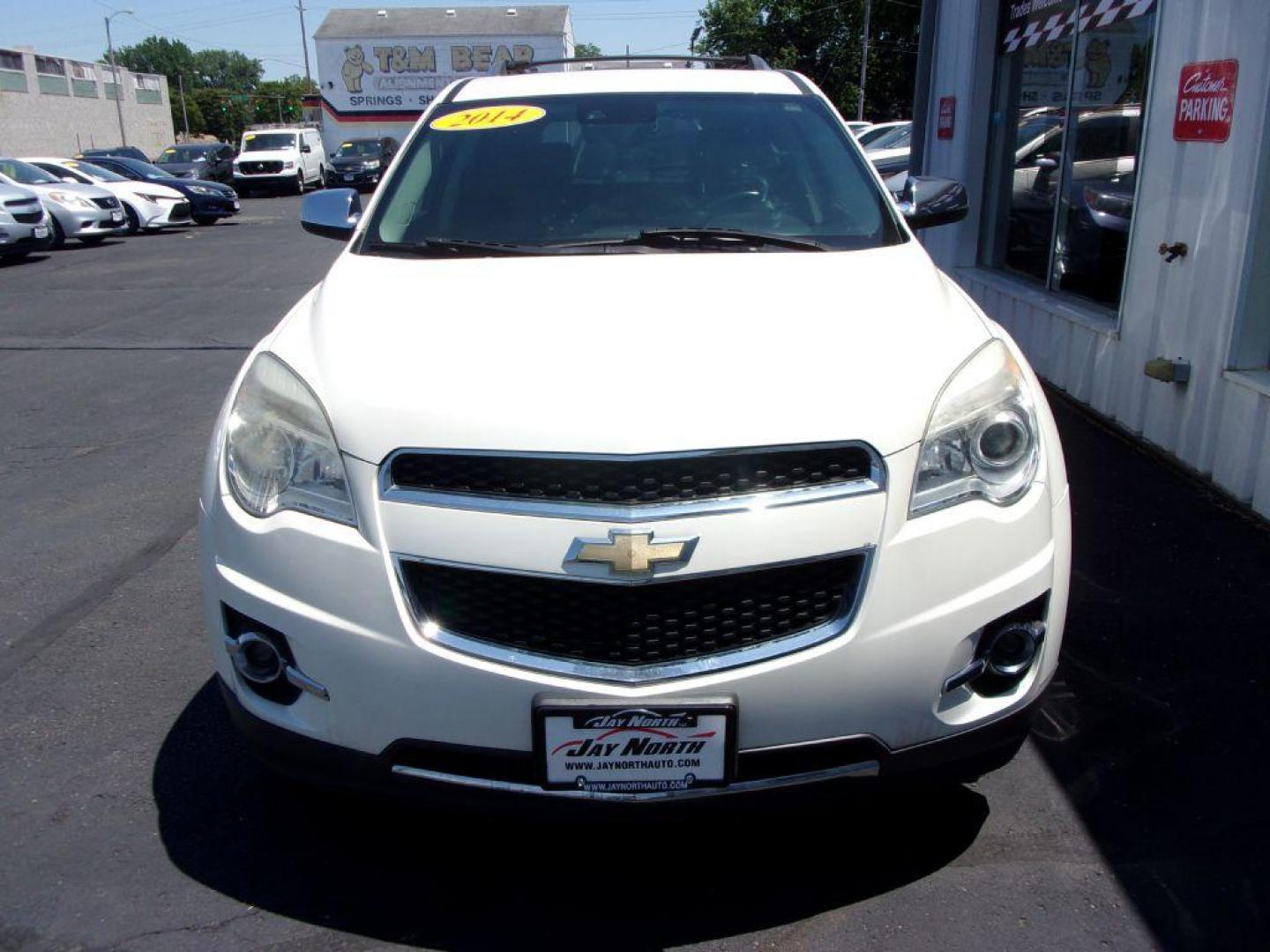 2014 WHITE CHEVROLET EQUINOX LTZ (1GNALDEK5EZ) with an 2.4L engine, Automatic transmission, located at 501 E. Columbia St., Springfield, OH, 45503, (800) 262-7122, 39.925262, -83.801796 - ***LTZ***Heated Leather Seating***Moonroof***Updated Timing***New Front and Rear Pads and Rotors***Detailed*** Jay North Auto has offered hand picked vehicles since 1965! Our customer's enjoy a NO pressure buying experience with a small town feel. All of our vehicles get fully inspected and deta - Photo#1