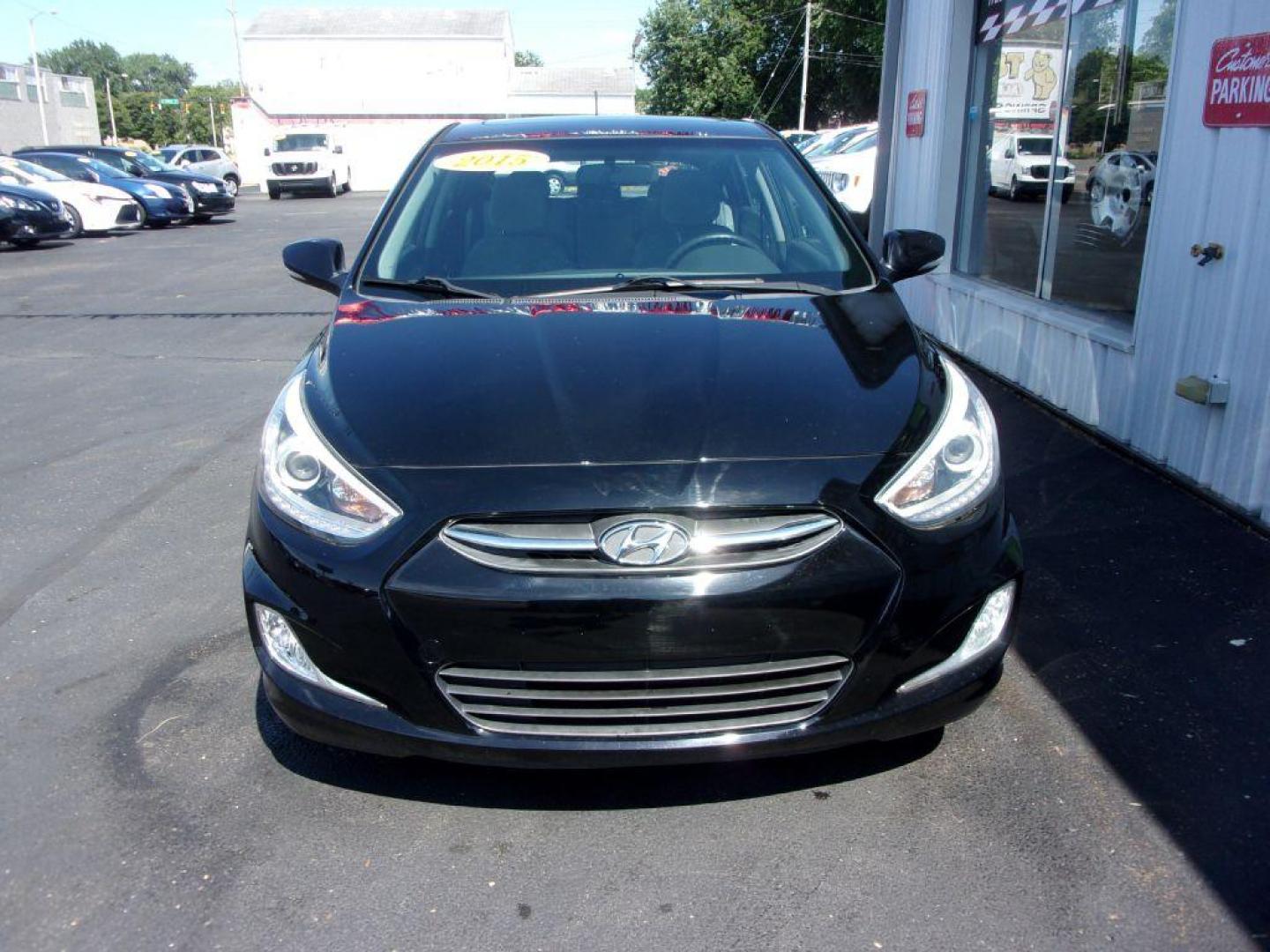 2015 BLACK HYUNDAI ACCENT SPORT (KMHCU5AE5FU) with an 1.6L engine, Automatic transmission, located at 501 E. Columbia St., Springfield, OH, 45503, (800) 262-7122, 39.925262, -83.801796 - ***SPORT***New Tires***Sunroof***Serviced and Detailed*** Jay North Auto has offered hand picked vehicles since 1965! Our customer's enjoy a NO pressure buying experience with a small town feel. All of our vehicles get fully inspected and detailed. We are a preferred dealer for many local credit - Photo#1