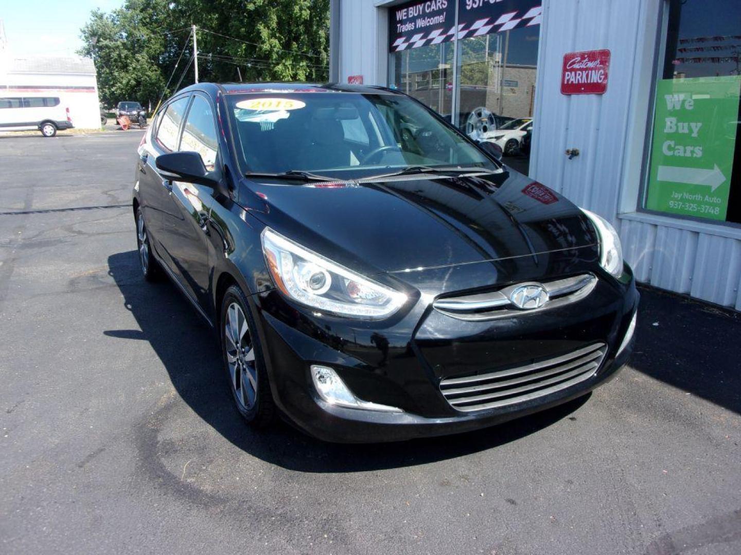 2015 BLACK HYUNDAI ACCENT SPORT (KMHCU5AE5FU) with an 1.6L engine, Automatic transmission, located at 501 E. Columbia St., Springfield, OH, 45503, (800) 262-7122, 39.925262, -83.801796 - ***SPORT***New Tires***Sunroof***Serviced and Detailed*** Jay North Auto has offered hand picked vehicles since 1965! Our customer's enjoy a NO pressure buying experience with a small town feel. All of our vehicles get fully inspected and detailed. We are a preferred dealer for many local credit - Photo#2