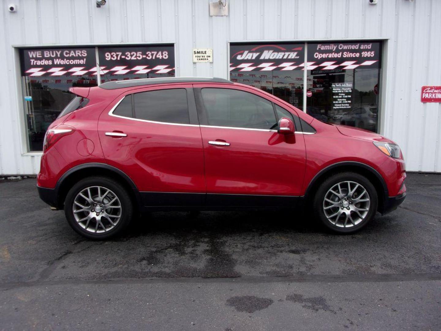 2017 RED BUICK ENCORE SPORT TOURING (KL4CJ1SB7HB) with an 1.4L engine, Automatic transmission, located at 501 E. Columbia St., Springfield, OH, 45503, (800) 262-7122, 39.925262, -83.801796 - ***1-Owner***Clean Carfax***New Front and Rear Pads and Rotors***SPORT TOURING***Serviced and detailed*** Jay North Auto has offered hand picked vehicles since 1965! Our customer's enjoy a NO pressure buying experience with a small town feel. All of our vehicles get fully inspected and detailed. - Photo#0