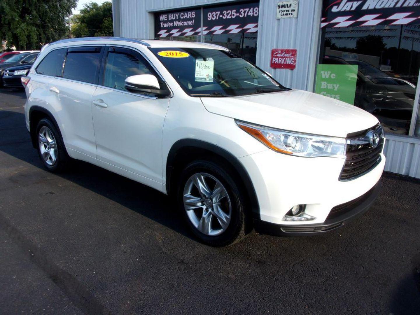 2015 WHITE TOYOTA HIGHLANDER LIMITED (5TDDKRFH4FS) with an 3.5L engine, Automatic transmission, located at 501 E. Columbia St., Springfield, OH, 45503, (800) 262-7122, 39.925262, -83.801796 - *** Limited *** Loaded *** JBL Audio w/ Touchscreen and Navigation *** Heated and Cooled Leather *** Back Up Camera *** Moonroof *** 3rd Row Seating *** 2nd Row Captain seats *** AWD *** V6 *** Serviced and Detailed *** BSM not working *** Good Service History *** Drives Great *** Jay North Auto - Photo#1