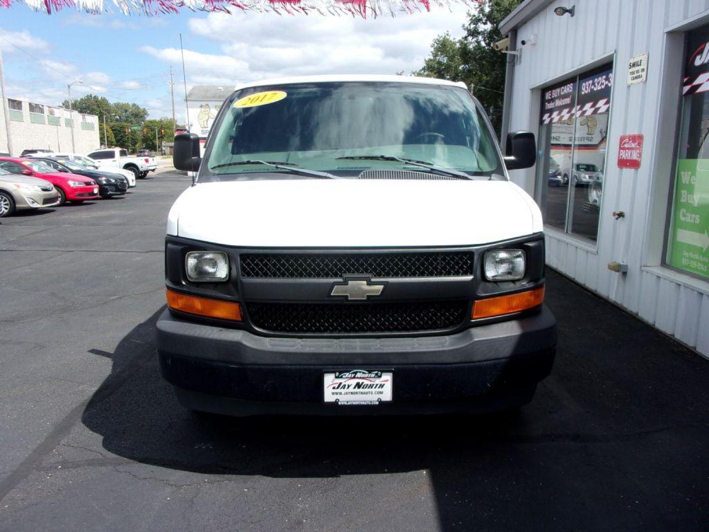 2017 WHITE CHEVROLET EXPRESS G3500 EXTENDED CARGO VAN (1GCZGHFG1H1) with an 6.0L engine, Automatic transmission, located at 501 E. Columbia St., Springfield, OH, 45503, (800) 262-7122, 39.925262, -83.801796 - *** 1 Owner *** 6.0L V8 *** 3500 *** Serviced *** Jay North Auto has offered hand picked vehicles since 1965! Our customer's enjoy a NO pressure buying experience with a small town feel. All of our vehicles get fully inspected and detailed. We are a preferred dealer for many local credit unions - Photo#1