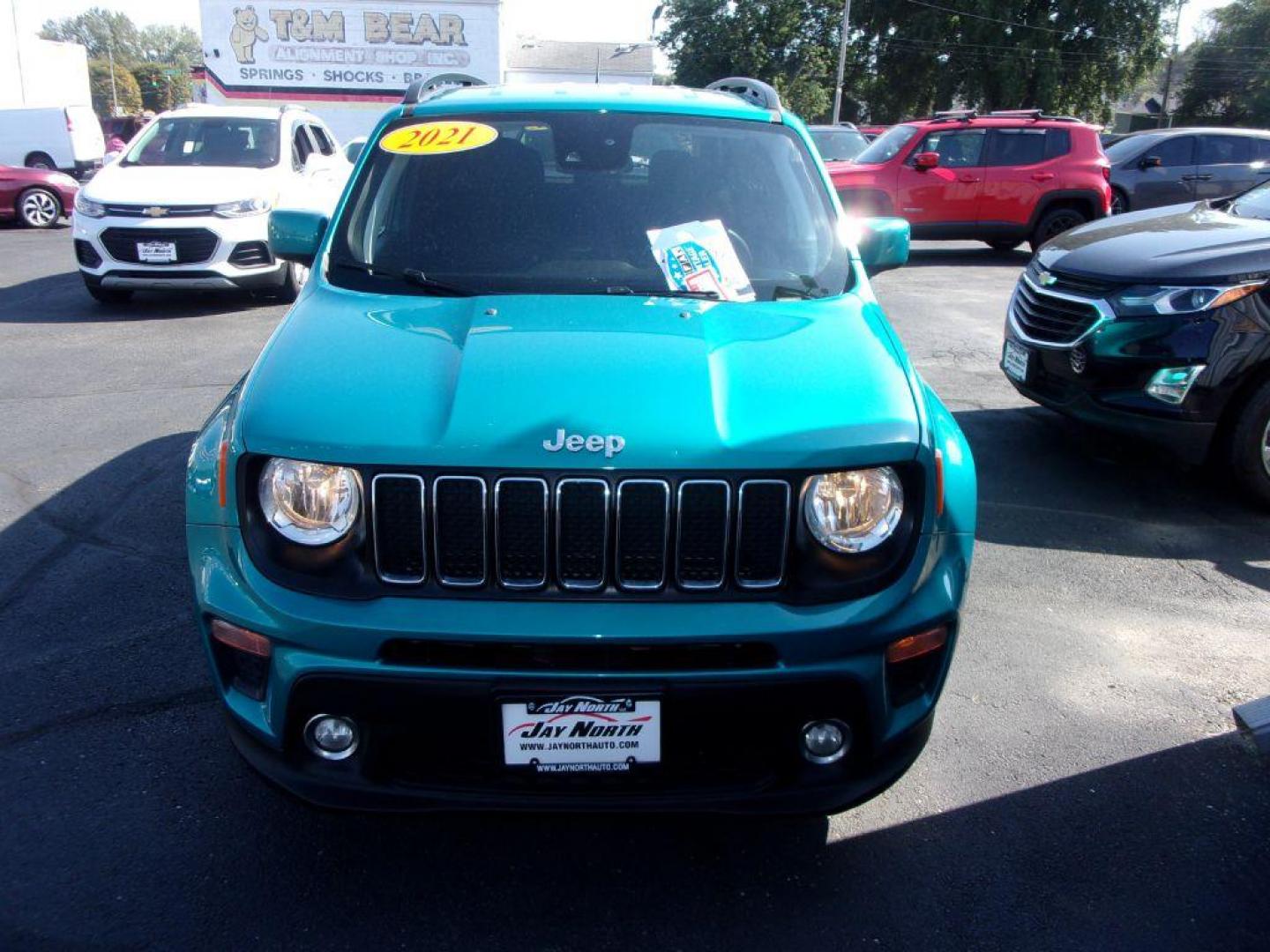 2021 TEAL JEEP RENEGADE LATITUDE (ZACNJCBB6MP) with an 2.4L engine, Automatic transmission, located at 501 E. Columbia St., Springfield, OH, 45503, (800) 262-7122, 39.925262, -83.801796 - *** Serviced and Detailed *** FWD * Supplemental Side-Curtain Front and Rear Air Bags Supplemental Front Seat-Mounted Side Air Bags Driver Inflatable Knee-Bolster Air Bag Jeep Wave Membership (Retail Sales/50 States Only) Lane-Departure Warning Plus Full-Speed Forward-Collision Warning P - Photo#2