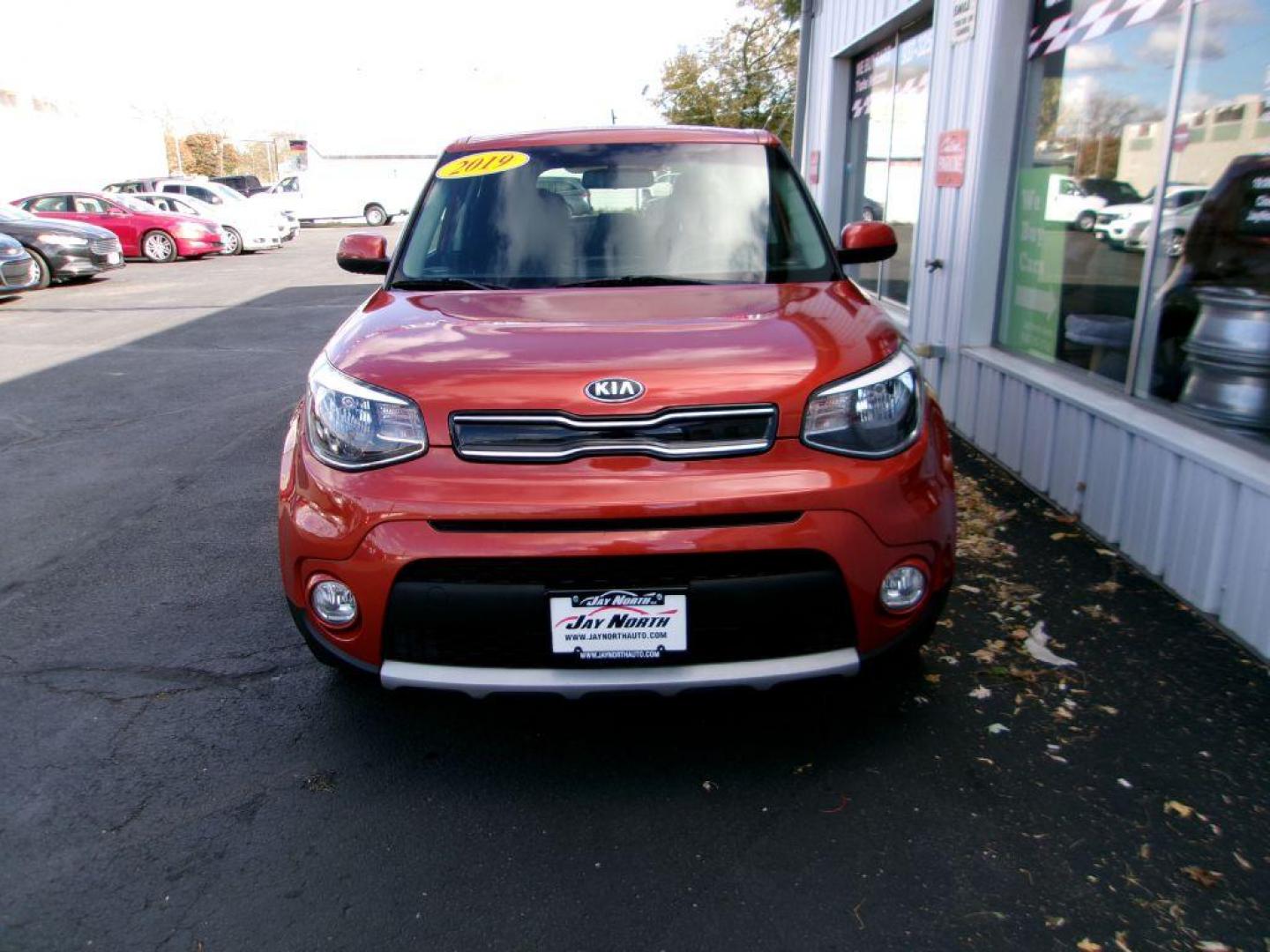 2019 ORANGE KIA SOUL + (KNDJP3A53K7) with an 2.0L engine, Automatic transmission, located at 501 E. Columbia St., Springfield, OH, 45503, (800) 262-7122, 39.925262, -83.801796 - ***Clean Carfax***Plus***New Tires***Back-up Camera***Serviced and Detailed*** Jay North Auto has offered hand picked vehicles since 1965! Our customer's enjoy a NO pressure buying experience with a small town feel. All of our vehicles get fully inspected and detailed. We are a preferred deale - Photo#1