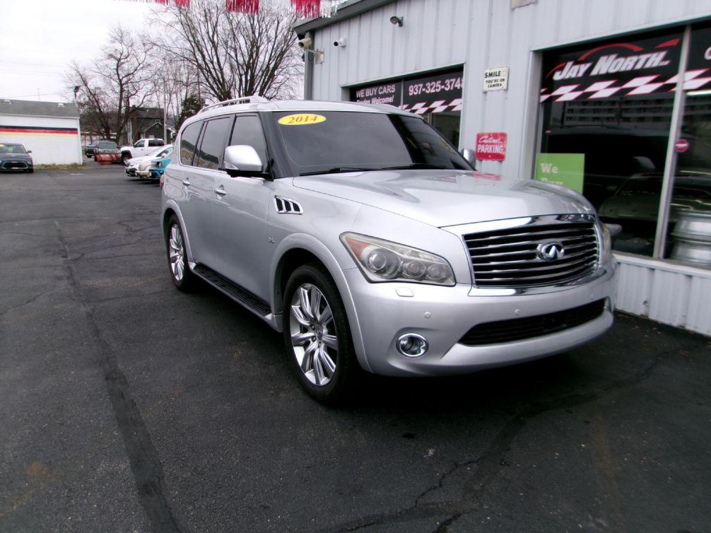 2014 SILVER INFINITI QX80 (JN8AZ2NE8E9) with an 5.6L engine, Automatic transmission, located at 501 E. Columbia St., Springfield, OH, 45503, (800) 262-7122, 39.925262, -83.801796 - ***LOADED***Heated and Cooled Leather Seats***Heated steering wheel***4X4***Moonroof***5.6L V8***Serviced and Detailed*** Jay North Auto has offered hand picked vehicles since 1965! Our customer's enjoy a NO pressure buying experience with a small town feel. All of our vehicles get fully inspect - Photo#2