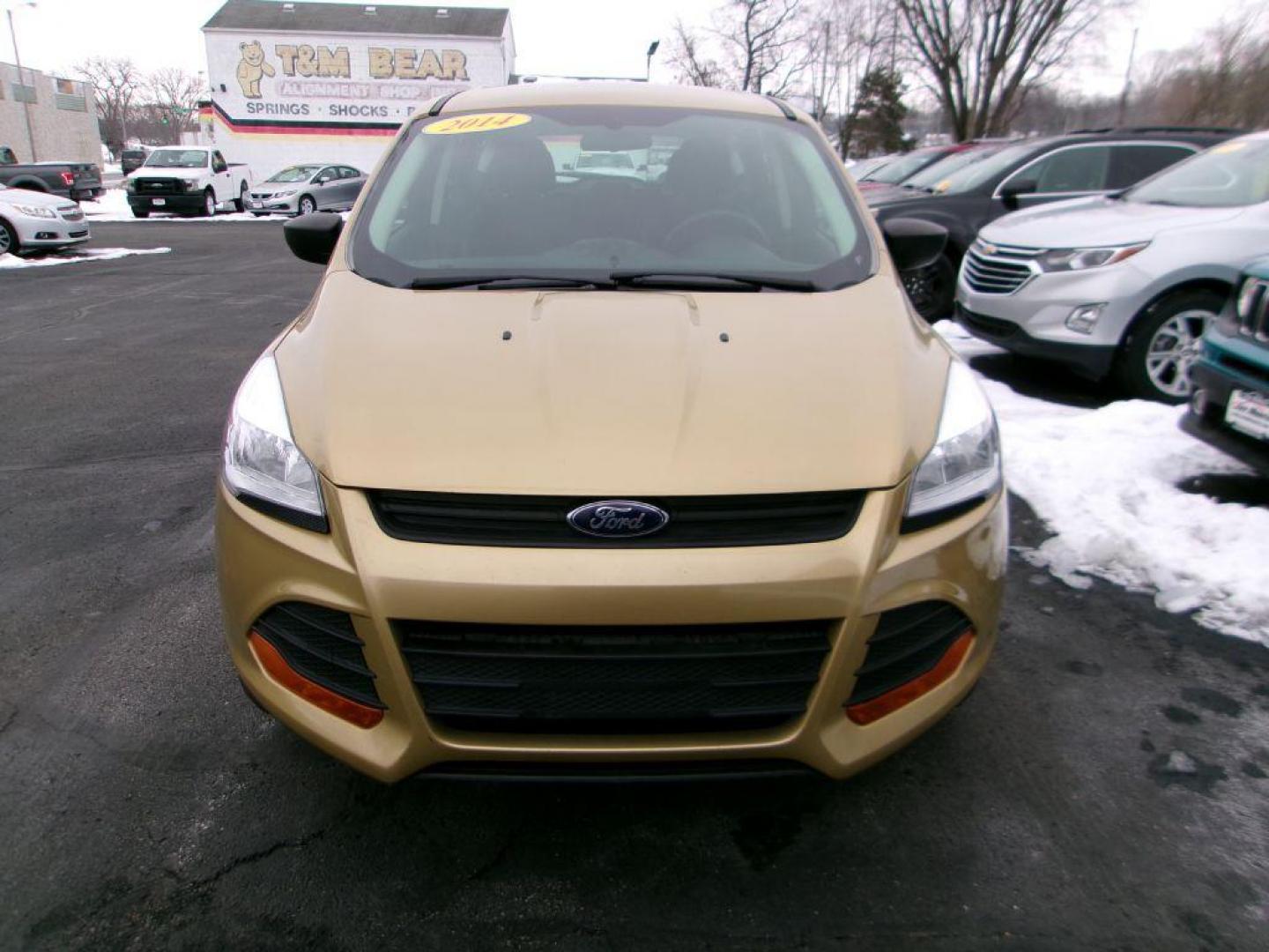 2014 GOLD FORD ESCAPE S (1FMCU0F78EU) with an 2.5L engine, Automatic transmission, located at 501 E. Columbia St., Springfield, OH, 45503, (800) 262-7122, 39.925262, -83.801796 - ***Clean Carfax***New Front and Rear Pads and Rotors***S 2.5L***Serviced and Detailed*** Jay North Auto has offered hand picked vehicles since 1965! Our customer's enjoy a NO pressure buying experience with a small town feel. All of our vehicles get fully inspected and detailed. We are a prefe - Photo#1